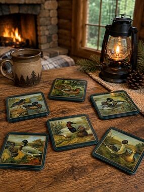 Vintage Pimpernel “Wild Ducks” De Luxe Cork-Backed Coasters Set of 6 w/ Box